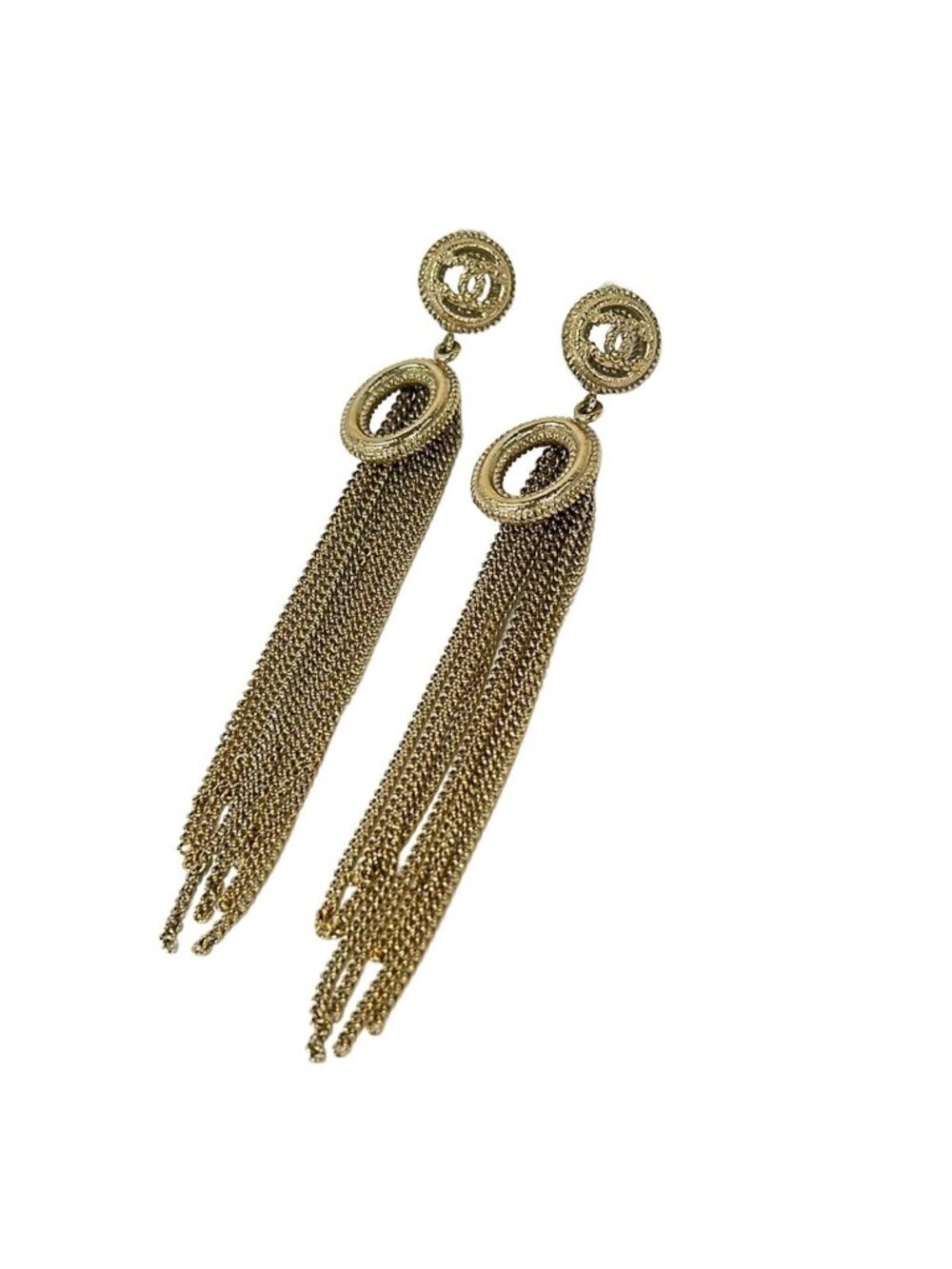 Chanel Earrings Gold CC Logo Chain Tassel
